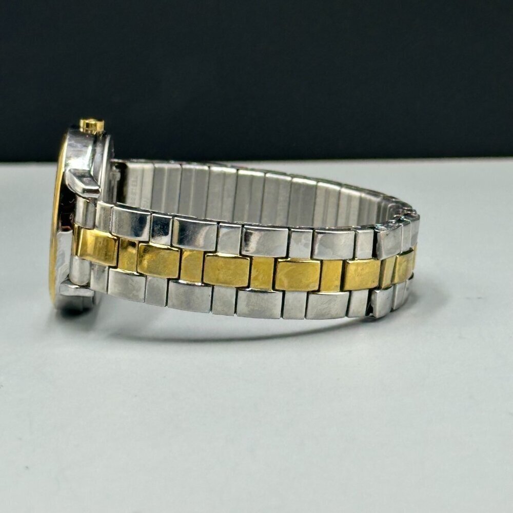 3/$30 Timex Watch Women Silver Gold Two Tone Stretch Band White Dial New Battery - Picture 8 of 14
